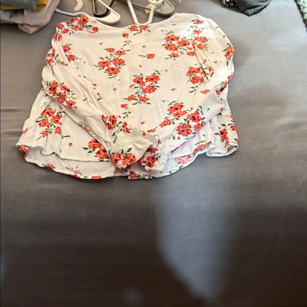 H&M Cream and Red Floral Top